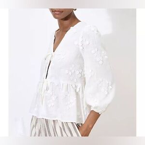 APRICOT 🍑- White Floral Appliqué Peasant Blouse - Women